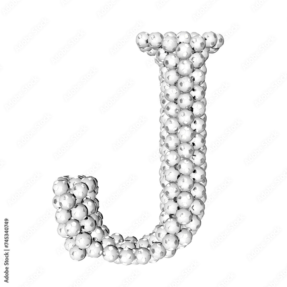 Symbols made from silver soccer balls. letter j