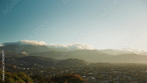 Beautiful landscape of Stony Hills and Mountains with blue sky at sunset time in Kingston, Jamaica