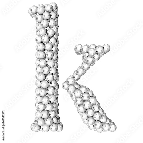 Symbols made from silver soccer balls. letter k