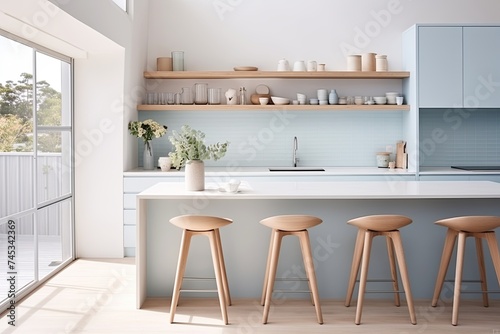 Dreamy Pastel Blue Kitchen: Minimalist Serenity with Sleek Surfaces