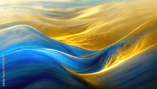 Abstract image of a wave in blue and yellow colors. FOR creating posters, design products, postcards