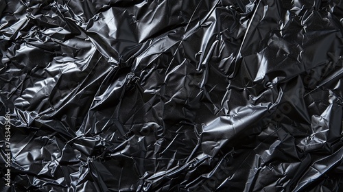 wrinkled plastic wrap texture on black background, creating abstract patterned surface for artistic design projects