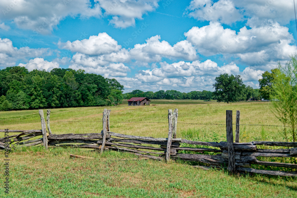Rural scene with rustic fence