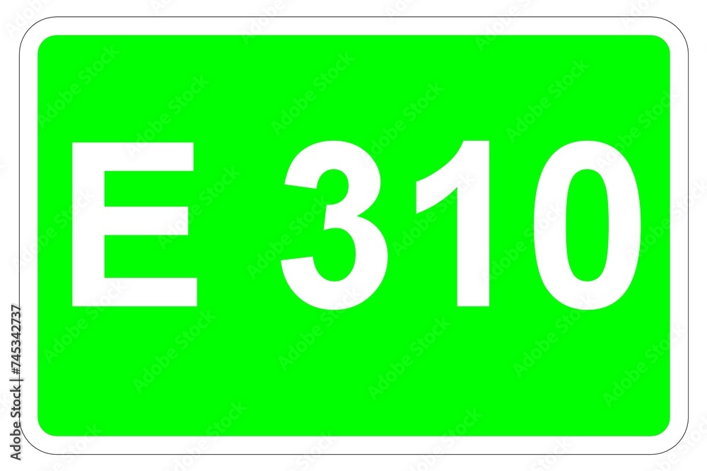 Illustration eines Europastraßenschildes der E 310 in Europa Illustration eines Europastraßenschildes der E 310 in Europa