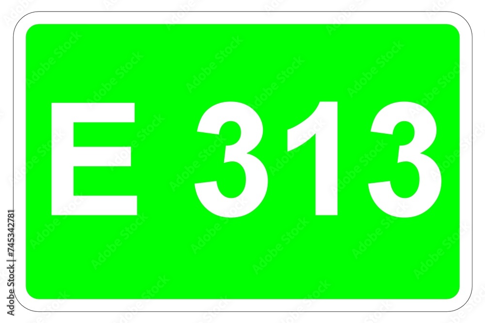 Illustration eines Europastraßenschildes der E 313 in Europa Illustration eines Europastraßenschildes der E 313 in Europa
