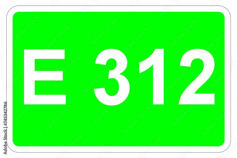Illustration eines Europastraßenschildes der E 312 in Europa Illustration eines Europastraßenschildes der E 312 in Europa