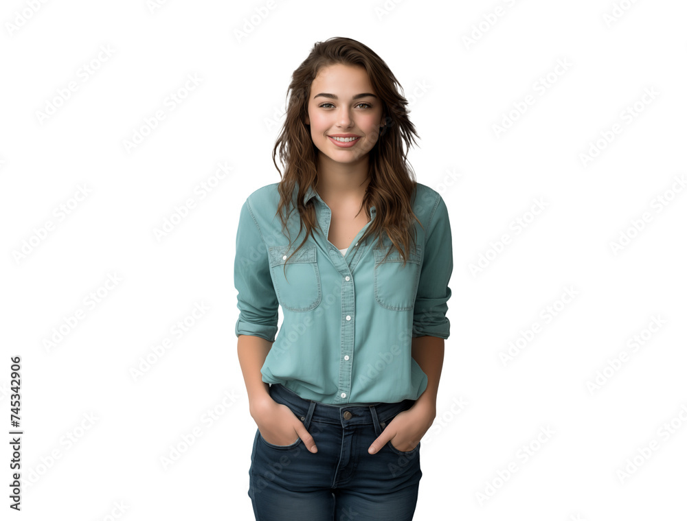 Fototapeta premium cheerful young woman smiling with happy face, gentle and friendly girl