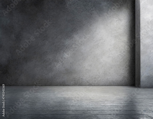 Mockup of a textured dark gray concrete wall with cast shadows from a window on the right