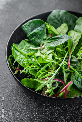 Healthy salad mix  leaves micro green  juicy snack healthy eating cooking appetizer meal food on the table copy space food background rustic top view keto or paleo diet vegetarian vegan