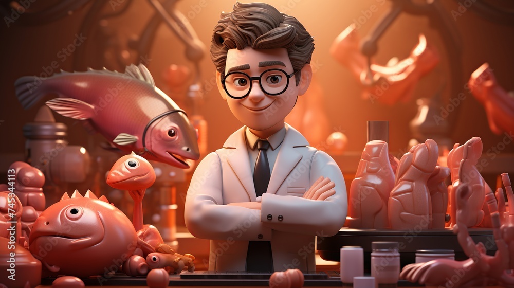 Crowdfunding, Clean Meat Scientist, 3D ICONS, clay, cartoon, Cute, shiny, smooth, clean background, simple details, 8K - obrazy, fototapety, plakaty 