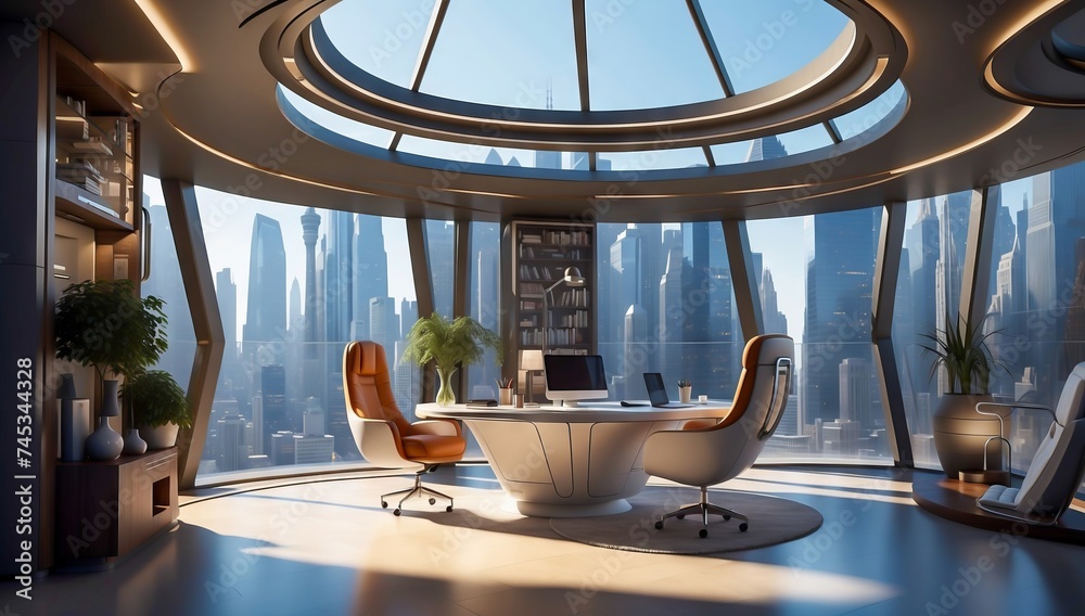 The Evolution of Remote Work Through Futuristic Home and Office Setup and Advanced Telecommunication Technologies. Futuristic Office Hub. Modern Monitoring Office. Office For Cyber Security.