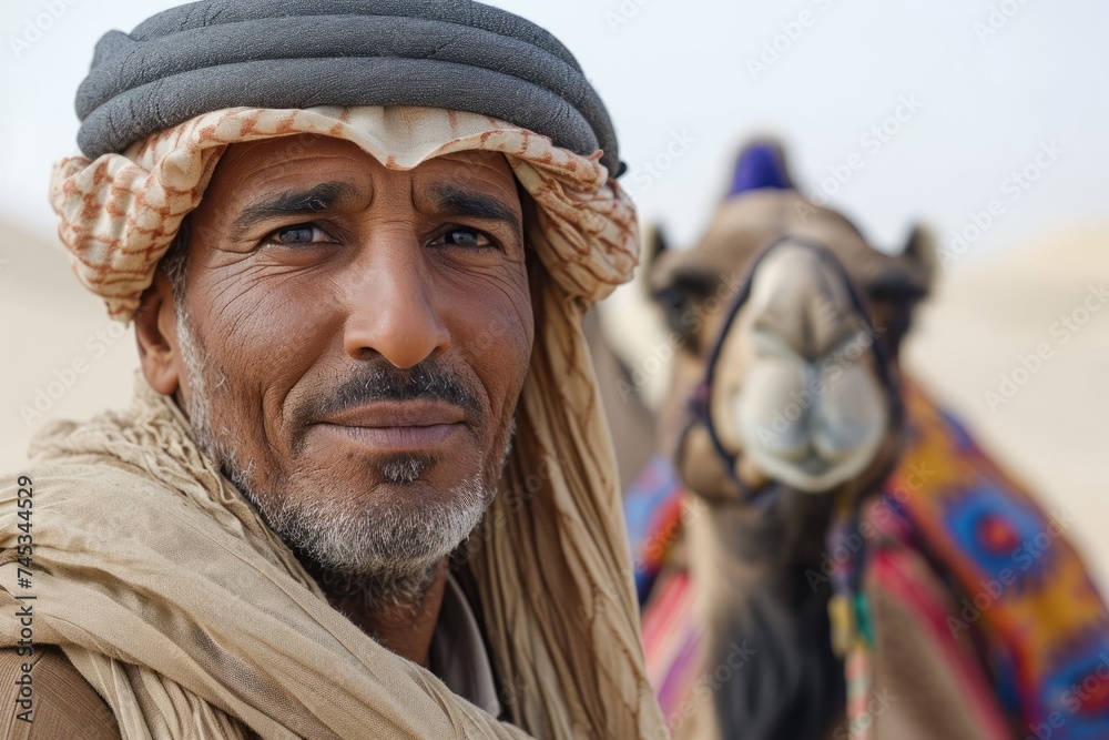 Berber with beard, turban and camel