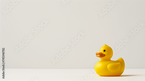 yellow rubber duck on a plain background photo