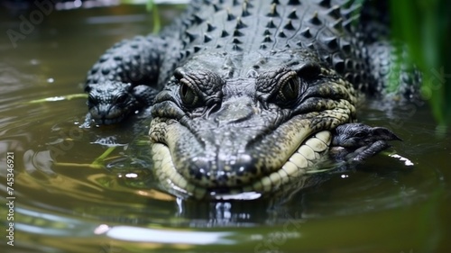 A Crocodile reptile caressing its calf Generated photo