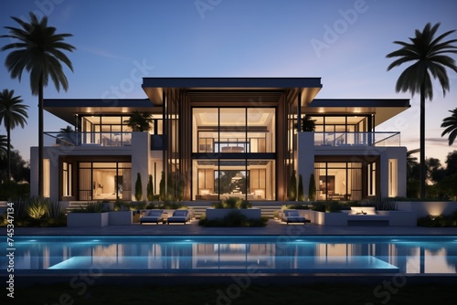Modern Luxury House Exterior Design. 3D Render © Kristina