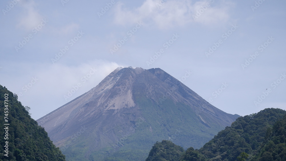 Fototapeta premium View of Mount Merapi from Nawang Jagad, Yogyakarta, Indonesia