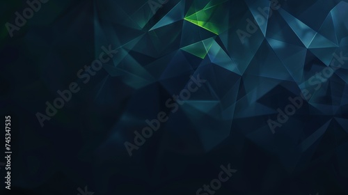 Abstract geometric blue background with polyhedral shapes. Modern digital art with dark blue tones and light accents. Futuristic polygonal design for tech and science concepts.