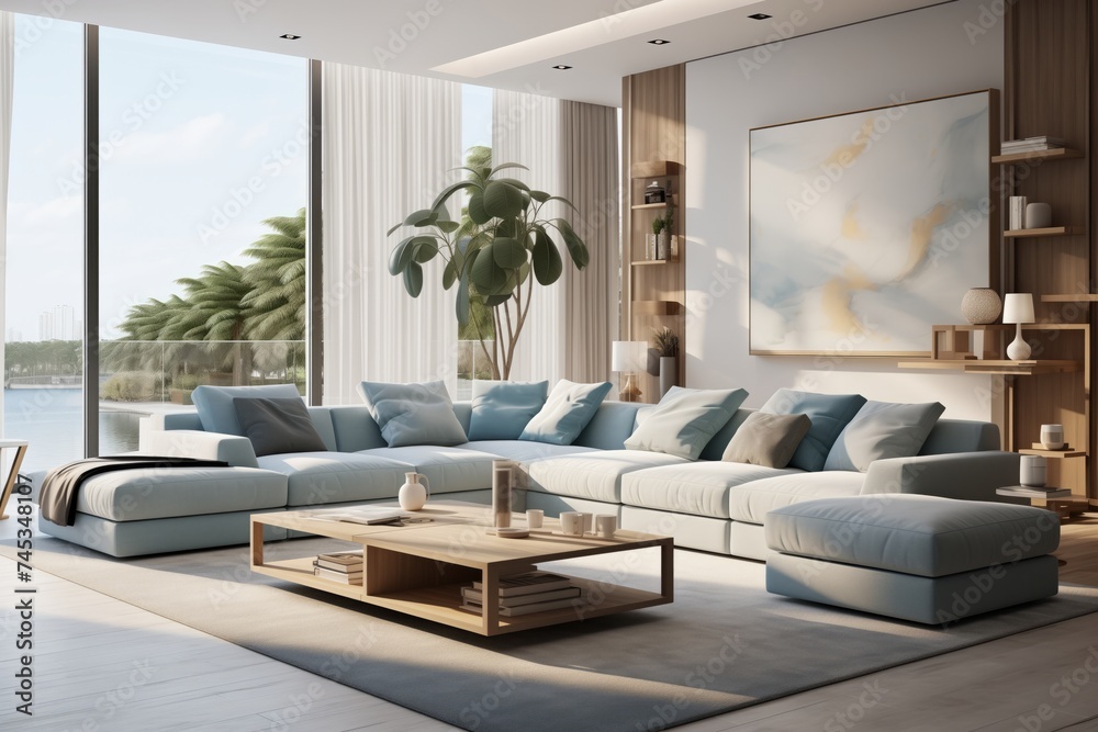 Fototapeta premium interior with sofa, 3d render illustration mock up.