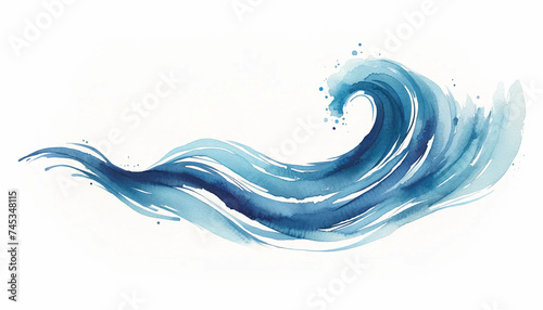 A horizontal wave rendered in watercolor blues, crossing a clean white background