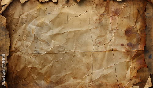 Abstract background of worn, burned and torn vintage antique paper. Banner, old parchment with burnt edges