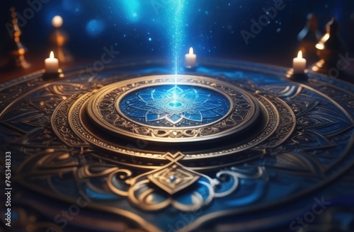 A magical magic circle with burning candles, an atmosphere of mystery