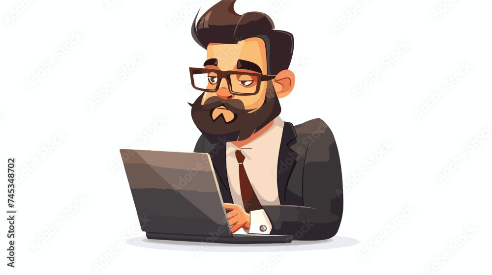 Adult Businessman Using Laptop Isolated on White Background