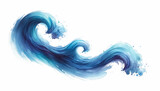 A stylized blue watercolor wave that flows horizontally across the canvas on a white background
