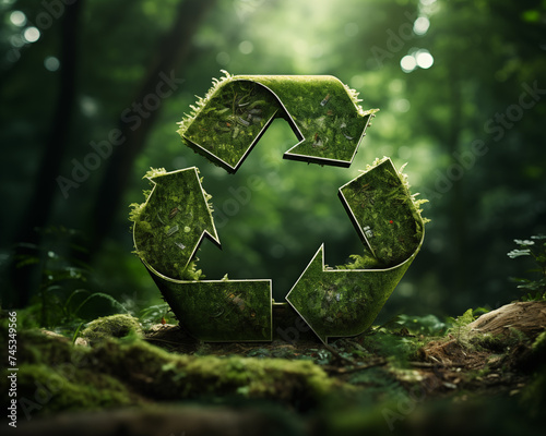 Recycle Green Sign Growing on Forest Nature