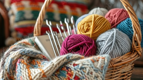 Colorful Yarn Balls with Knitting Needles,knitting yarn and knitting needles in action