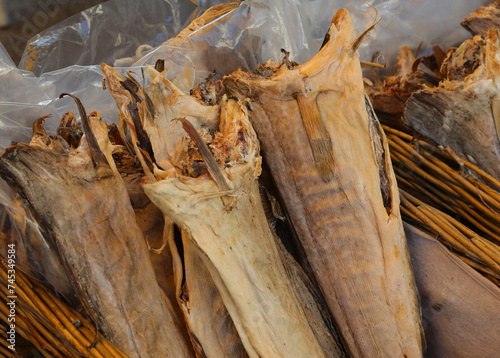 dried stockfish a highly prized delicacy on sale at the fish market