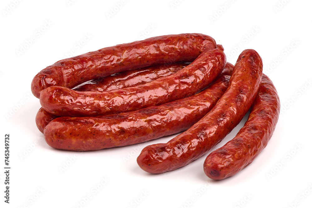 Grilled pork sausages, isolated on white background. Grilled pork sausages, isolated on white background.