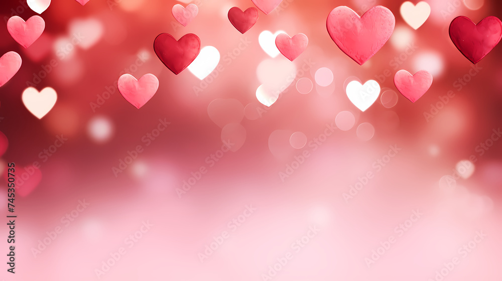 Valentine's Day soft pink and red heart bokeh background Valentine's Day soft pink and red heart bokeh background