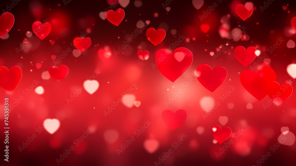 Abstract Valentine's Day background with red hearts and blurred bokeh lights Abstract Valentine's Day background with red hearts and blurred bokeh lights