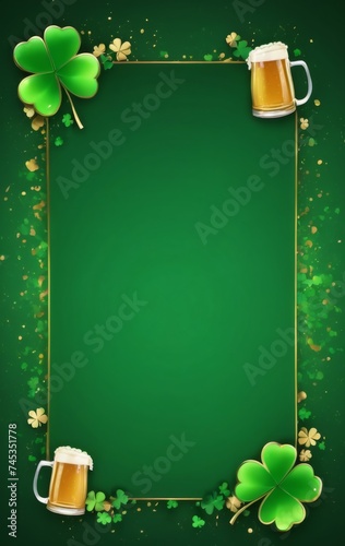 St. Patrick's Day card, menu or invitation template with space for text, clover, gold elements