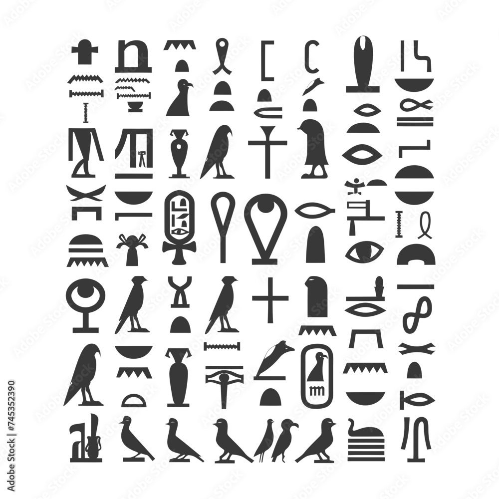Silhouette collection of ancient egyptian hieroglyphs symbol logo black color only Silhouette collection of ancient egyptian hieroglyphs symbol logo black color only