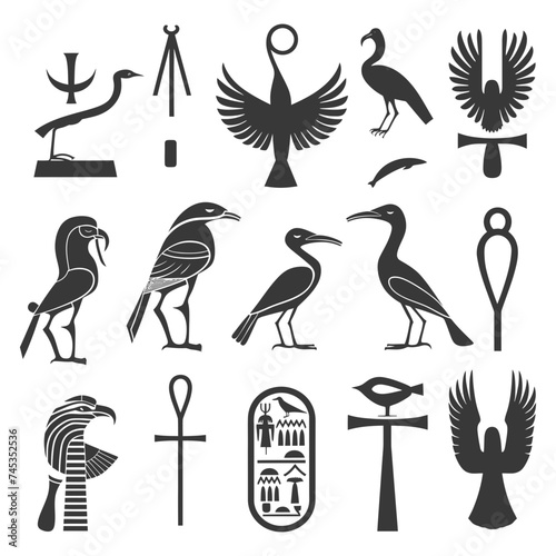 Silhouette collection of ancient egyptian hieroglyphs symbol logo black color only