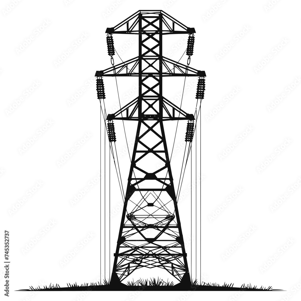 Silhouette electrical transmission tower black color only Silhouette electrical transmission tower black color only