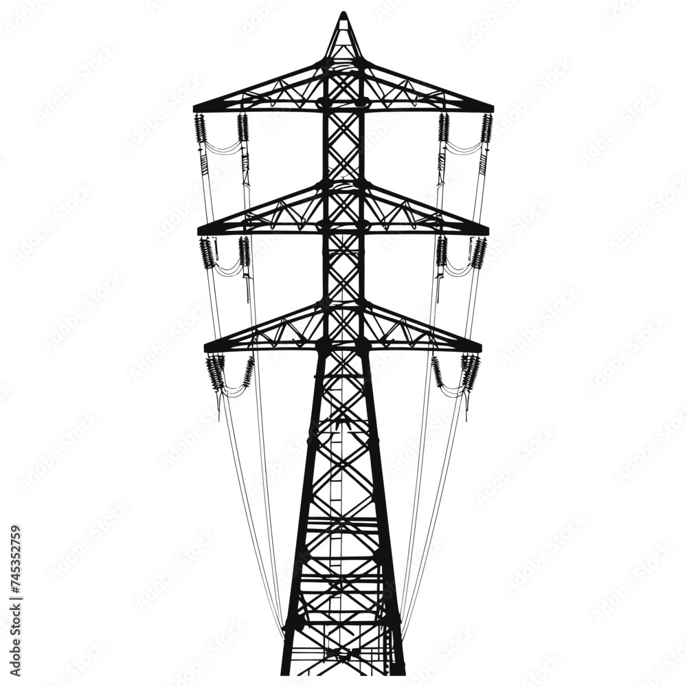 Silhouette electrical transmission tower black color only Silhouette electrical transmission tower black color only