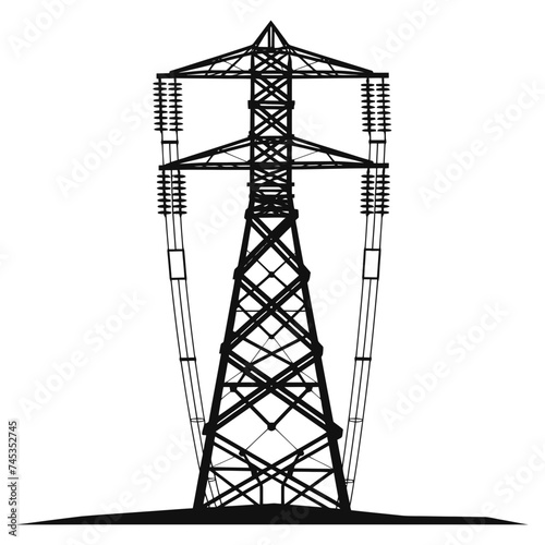 Silhouette electrical transmission tower black color only