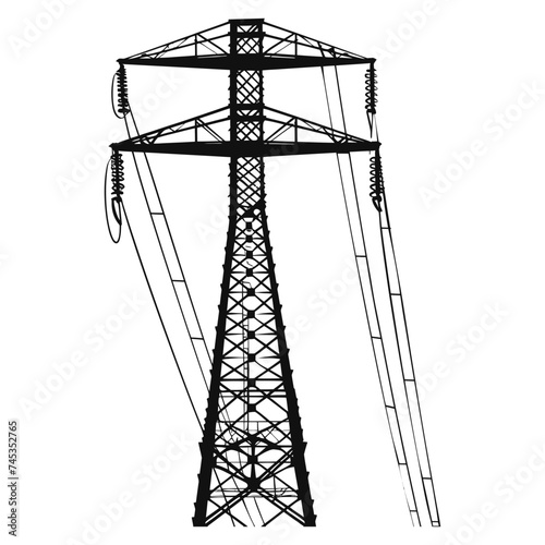 Silhouette electrical transmission tower black color only