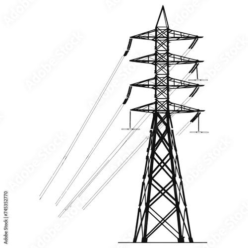 Silhouette electrical transmission tower black color only