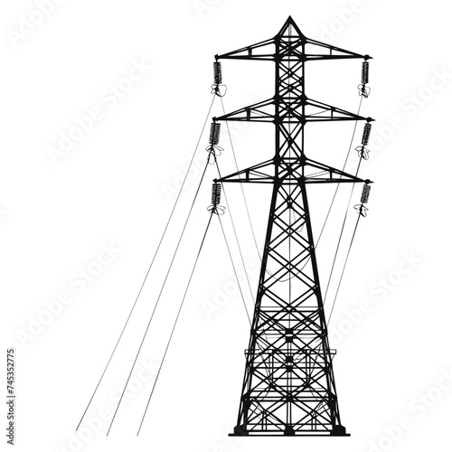 Silhouette electrical transmission tower black color only
