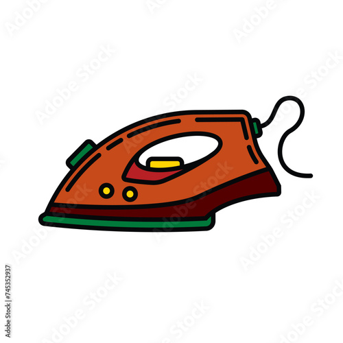 Original vector illustration. A contour icon. An element of household appliances for smoothing wrinkles and wrinkles on clothes. The iron is electric. A design element.