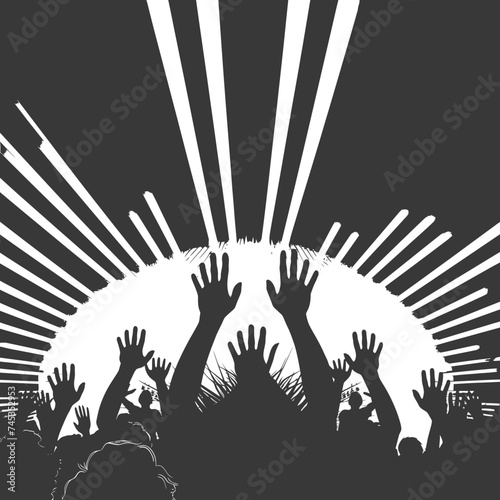 Silhouette hands raised at a music festival black color only