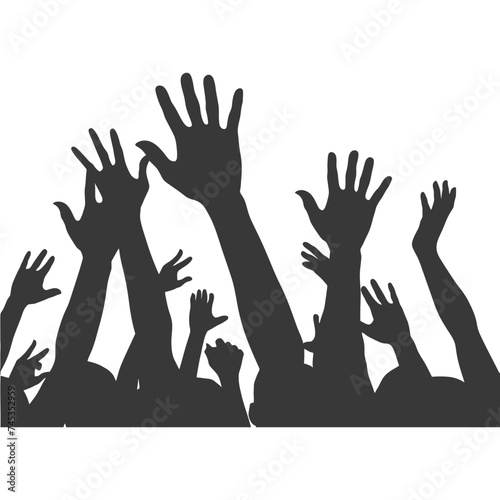 Silhouette hands raised at a music festival black color only