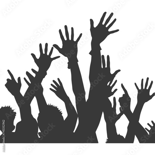 Silhouette hands raised at a music festival black color only