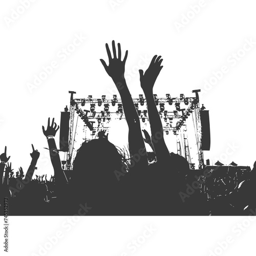 Silhouette hands raised at a music festival black color only
