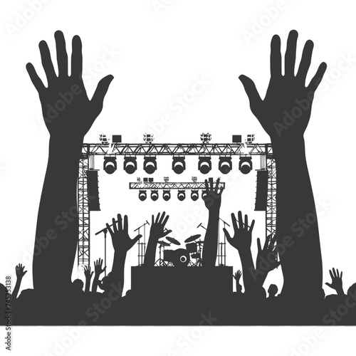 Silhouette hands raised at a music festival black color only