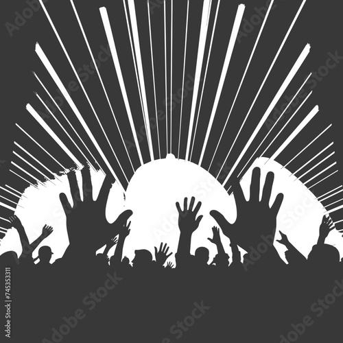 Silhouette hands raised at a music festival black color only