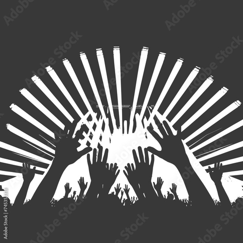 Silhouette hands raised at a music festival black color only